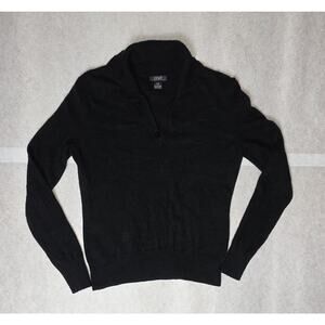 Prive 100% Cashmere Sweater Womens XS Black Collared Button V Neck